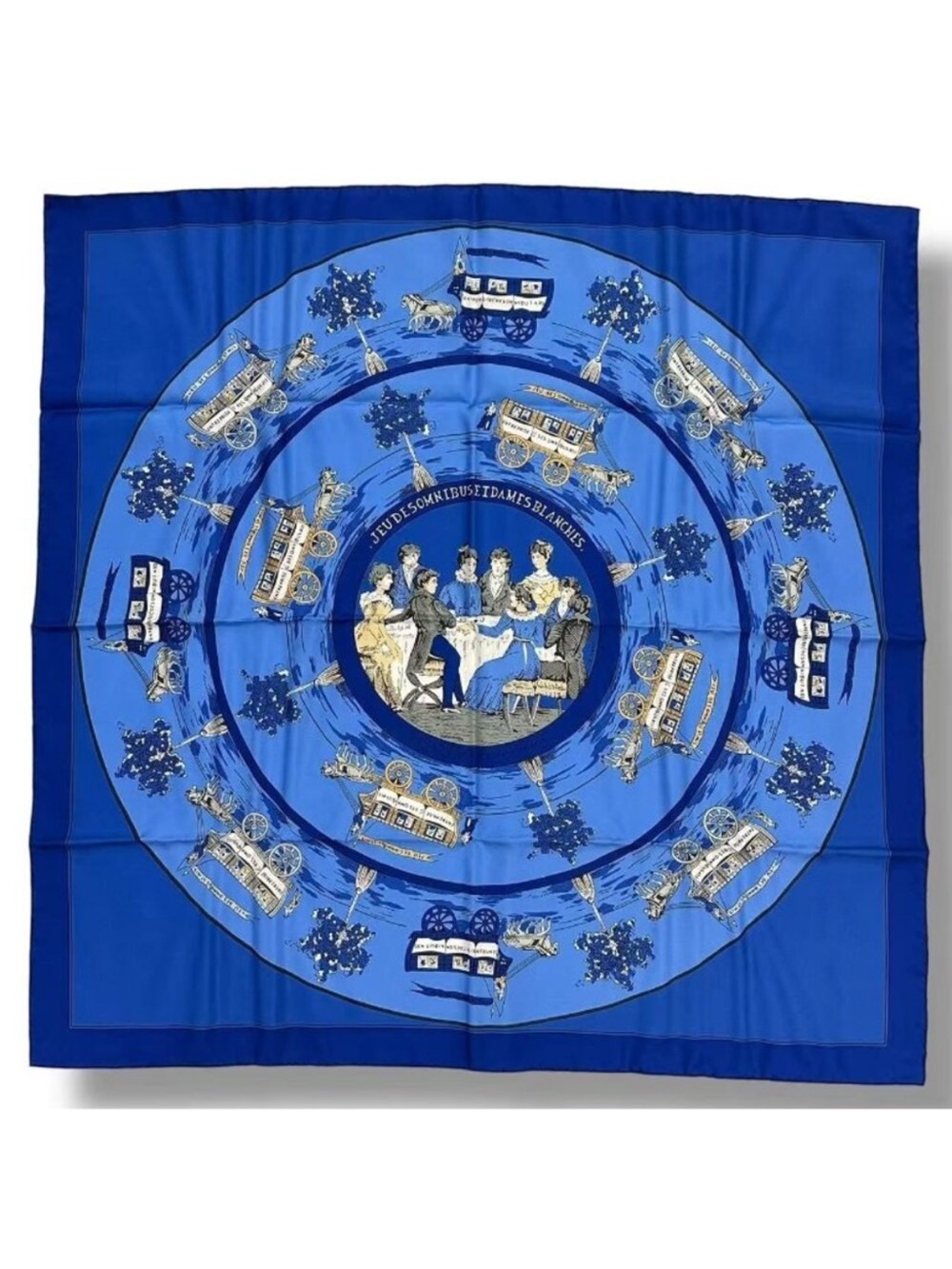 Hermès Jeu des Omnibus Silk Scarf Blue France Authentic & Vintage